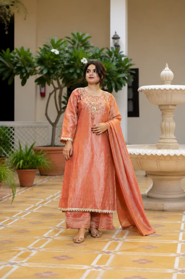 Peach Side-Slit Anarkali Suit Set