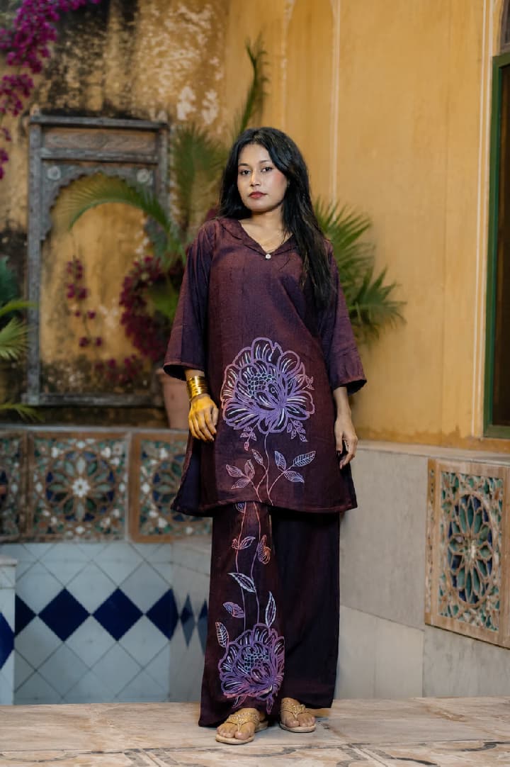 Purple Floral Embroidered Palazzo Set