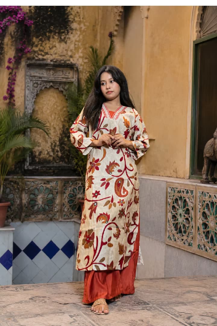 Floral Printed Straight Kurta Palazzo Set